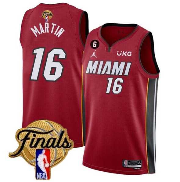 Mens Miami Heat #16 Caleb Martin Red 2023 Finals Statement Edition With NO.6 Patch Stitched Basketball Jersey